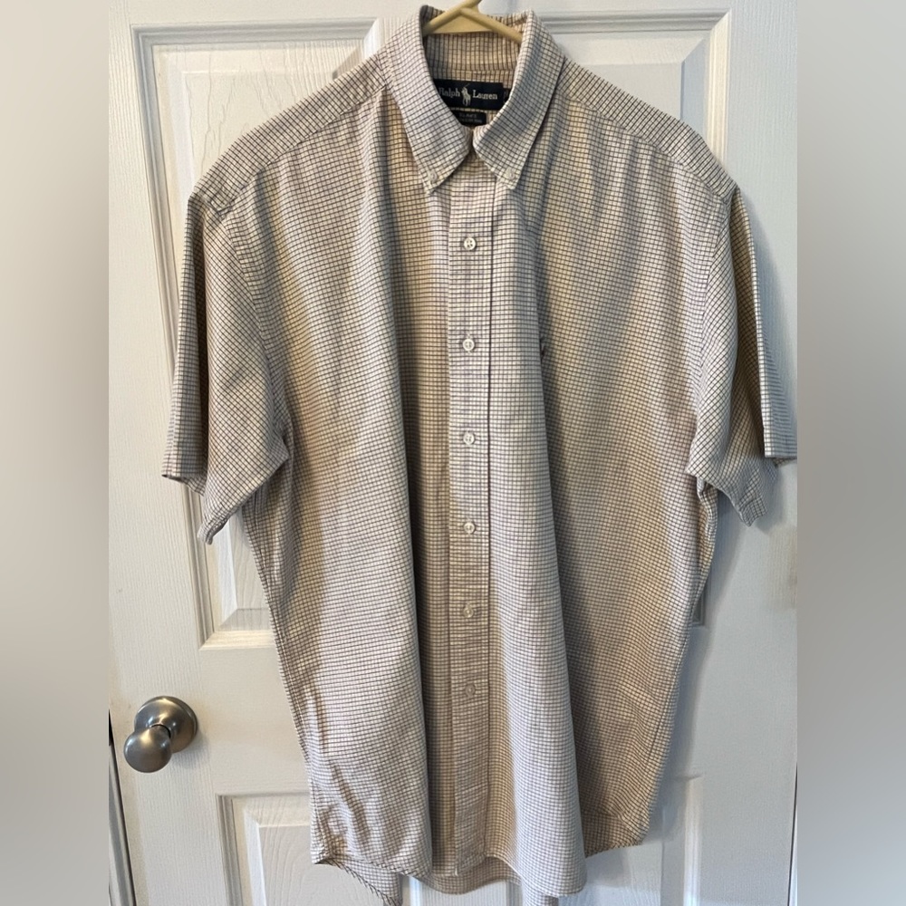 Ralph Lauren Mens Short Sleeve Button Down Purple/Yellow Shirt